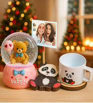 Kişiye Özel İyi Ki Varsın Balonlu Ayıcık Işıklı Kar Küresi & 3D Sevimli Panda Kupa