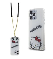 Apple iPhone 15 Pro Max Uyumlu Kılıf Hello Kitty Orjinal Lisanslı Askılı Yazı ve İkonik Logolu Daydreaming Kapak (Beyaz)