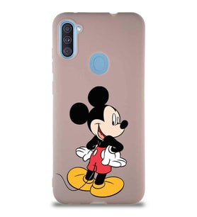 Samsung Galaxy A11 Soft Premier Kapak Mickey Mouse-D Tasarımlı Silikon Kılıf - Pudra (Şeffaf)