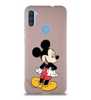 Samsung Galaxy A11 Soft Premier Kapak Mickey Mouse-D Tasarımlı Silikon Kılıf - Pudra (Şeffaf)