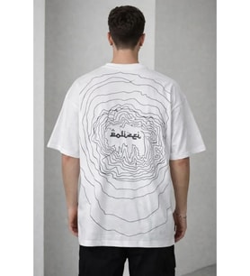 Erkek Bisiklet Yaka Baskılı Kısa Kollu Tişört Streetwear Günlük Basic Pamuklu T-shirt - Beyaz