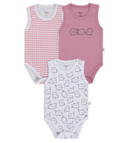 Civil Baby 3 lü Kedi Empirmeli Sıfır Kol 0-36 Ay Çıtçıtlı Badi - Beyaz