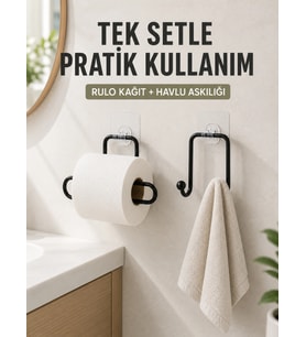 Banyo ve Mutfak İçin Yapışkanlı Havlu Askılığı ve Rulo Kağıt Tutucu Set