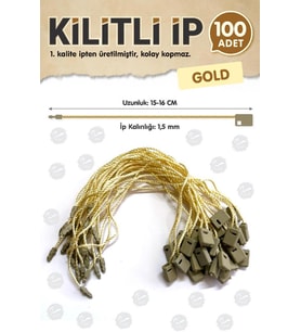 Kilitli İp Renkli Asmalı Etiket Bağlama İpi Lock String Tag Rope 100 Adet Gold-T369 (Renksiz)