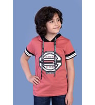 Toontoy Erkek Çocuk Kapüşonlu Baskılı Tişört (Nar Çiçeği)