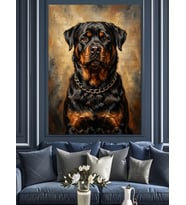 Mağrur Bakışlı Siyah Rottweiler Portresi Dekoratif Kanvas - Mdf Ahşap Tablo