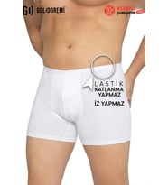 Gd Goldoremi Premium Erkek İz Yapmaz Rahat Lastik Bambu Rahat Kutulu Tekli Boxer (Göbeği Olanların Vazgeçilmez) (Beyaz)