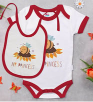 BK Kids My Princess Tasarımlı Kırmızı Bebek Body Zıbın ve Mama Önlüğü Hediye Seti-1