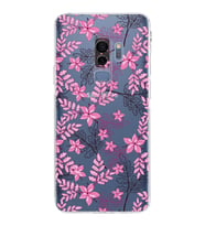 Samsung Galaxy S9 Plus  Kamera Korumalı Kapak Floral Pembe Tasarımlı  Şeffaf Kılıf
