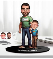 BK Gift Kişiye Özel Baba-Oğul Karikatürlü Ahşap Biblo-1, Babalar Günü Hediyesi, Babaya Hediye