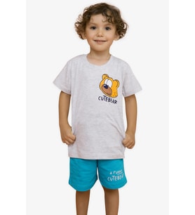 Breeze Girls & Boys Erkek Çocuk Şortlu Takım Sevimli Ayıcık Baskılı 1.5-5 Yaş, Açık Gri Melanj
