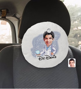 BK Gift Kişiye Özel İsimli Erkek Diş Hekimi Karikatürlü Yuvarlak Araç Koltuk Yastığı-3