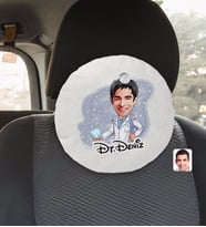 BK Gift Kişiye Özel İsimli Erkek Diş Hekimi Karikatürlü Yuvarlak Araç Koltuk Yastığı-3