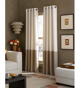 Lexroo Kendall Color Block Gromet Perde Paneli, 213 cm, Fildişi/Bronz