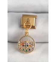 316L Çelik Gold Renk Sallantı Renkli Zirkon Taşlı Göz Model Nomination Charm TJ-BC1346