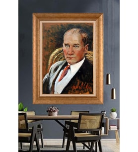 Altın Varaklı Çerçeveli Paspartulu Atatürk Tablo TR1318 (Gold)