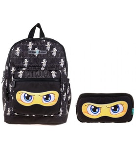 Kaukko Kids&Love Sarı Siyah Ninja İlkokul Çanta ve Kalemlik Seti - Erkek Çocuk