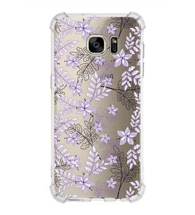 Samsung Galaxy S7 Edge  Köşe Korumalı Antişok Kapak Floral Lila Tasarımlı Şeffaf  Kılıf
