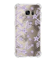 Samsung Galaxy S7 Edge  Köşe Korumalı Antişok Kapak Floral Lila Tasarımlı Şeffaf  Kılıf