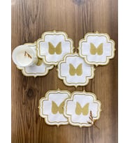 Gold Angel Linen Keten 6'lı Kokteyl Peçetesi Sırma Nakış İşlemeli Kahve Yanı Sunumluk