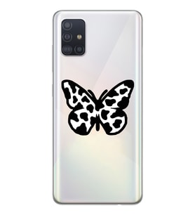 Samsung Galaxy A71 Uyumlu Siyah Beyaz Kelebek Tasarımlı Şeffaf Telefon Kılıfı