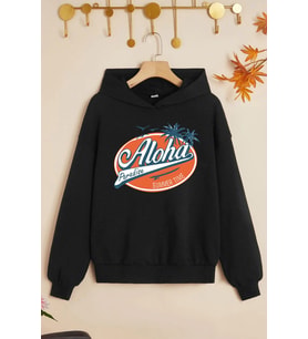 Çocuk Aloha Baskılı Sweatshirt (Siyah)