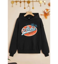 Çocuk Aloha Baskılı Sweatshirt (Siyah)