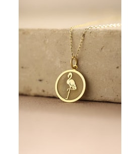 Kişiye Özel 925 Ayar Gümüş Flamingo Figürlü Şık Kolye (Gold)
