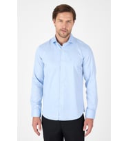 Koyu Mavi Uzun Kol Yarım İtalyan Yaka Cepsiz Non Iron Slim Fit Pamuklu Gömlek 1004250267
