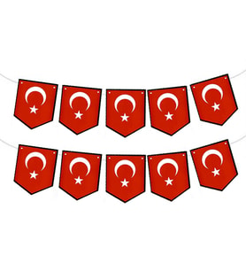 Türk Bayrağı Zigzak Flama Karton Banner Okul Süsleme - 1 Adet