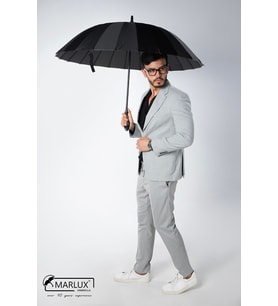 Marlux Siyah Baston 24 Fiber Tel Hakiki Deri Saplı Ultra Premium Protokol Şemsiye M21MAR1024R001
