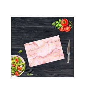 30x40cm - Pembe Mermer Görünümlü - Cam Kesme Tahtası