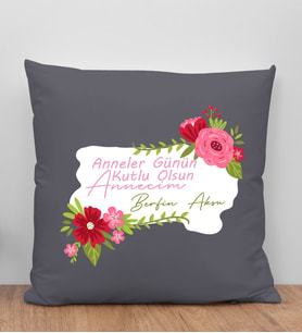 BK Gift Kişiye Özel İsimli Anneler Günü Tasarımlı Antrasit Kırlent Yastık, Anneye Hediye, Ev Dekorasyonu, Anneler Günü Hediyesi-6