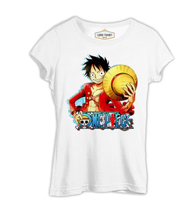 One Piece - Luffy Hat 2 Beyaz Kadın Tshirt