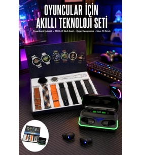 Powerbank Bluetooth Kulaklık Ve Akıllı Saat 7 Kordonlu Metal Kordon Plastik Kordon