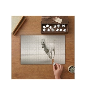 Koşan Beyaz At Tasarımı 240 parça Ahşap Puzzle Ahşap Kutuda MP00920