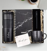 Kişiye Özel French Press Termos & Defter & Kupa & Kalem Hediye Seti