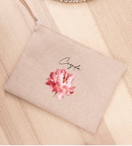 Kişiye Özel Pembe Çiçekli İsme Özel Keten Bez El Çantası