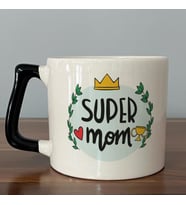 Super Mom Yazı Baskılı Siyah Kulplu D Kupa