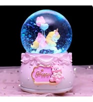 Baş Döndürücü Unicorn Işıklı Müzikli Püskürtmeli Büyük Boy Kar Küresi Pembe