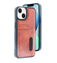 Apple İphone 15 Sara Kartvizitli Deri Kılıf - Taba