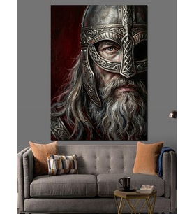 Zırhlı Ve Miğferli Viking Savaşçısı Dekoratif Kanvas - Mdf Ahşap Tablo