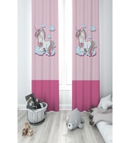 MEKTA HOME BEBEK VE ÇOCUK ODASI Bulutlu Unicorn Desenli 2 Kanat Fon Perde