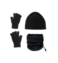 Siyah Polar Bere - Polar Boyunluk - Yün Kesik Eldiven 3 lü set