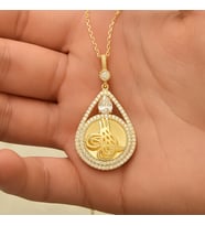 Gold Tuğralı Zirkon Taşlı 925 Ayar Gümüş Kadın Kolye