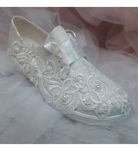 Berush Bride 918 Serisi  Dolgu Topuk Boncuk Güpürlü Gelinlik Ayakkabısı (Sedef)