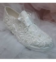 Berush Bride 918 Serisi  Dolgu Topuk Boncuk Güpürlü Gelinlik Ayakkabısı (Sedef)