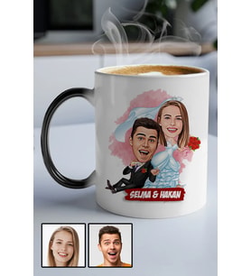 Eşe İlginç Hediye Evlilik Temalı Karikatürlü Sihirli Kupa Bardak