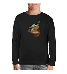Baby Yoda - Kelebek Siyah Çocuk Sweatshirt