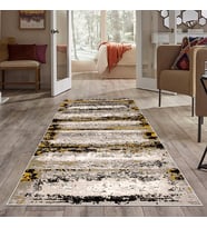 Gri Batik Desen Renk Geçişli Yıkanabilir Kaymaz Taban Leke Tutmaz Modern Salon Halısı ve Yolluk (Bej)